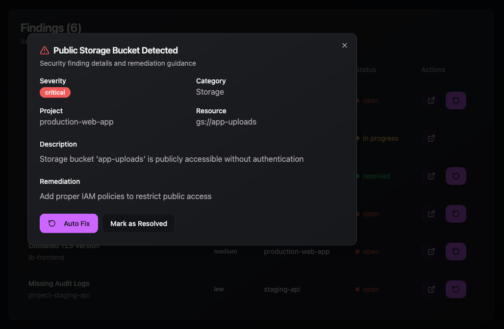 Interface for fixing security issues